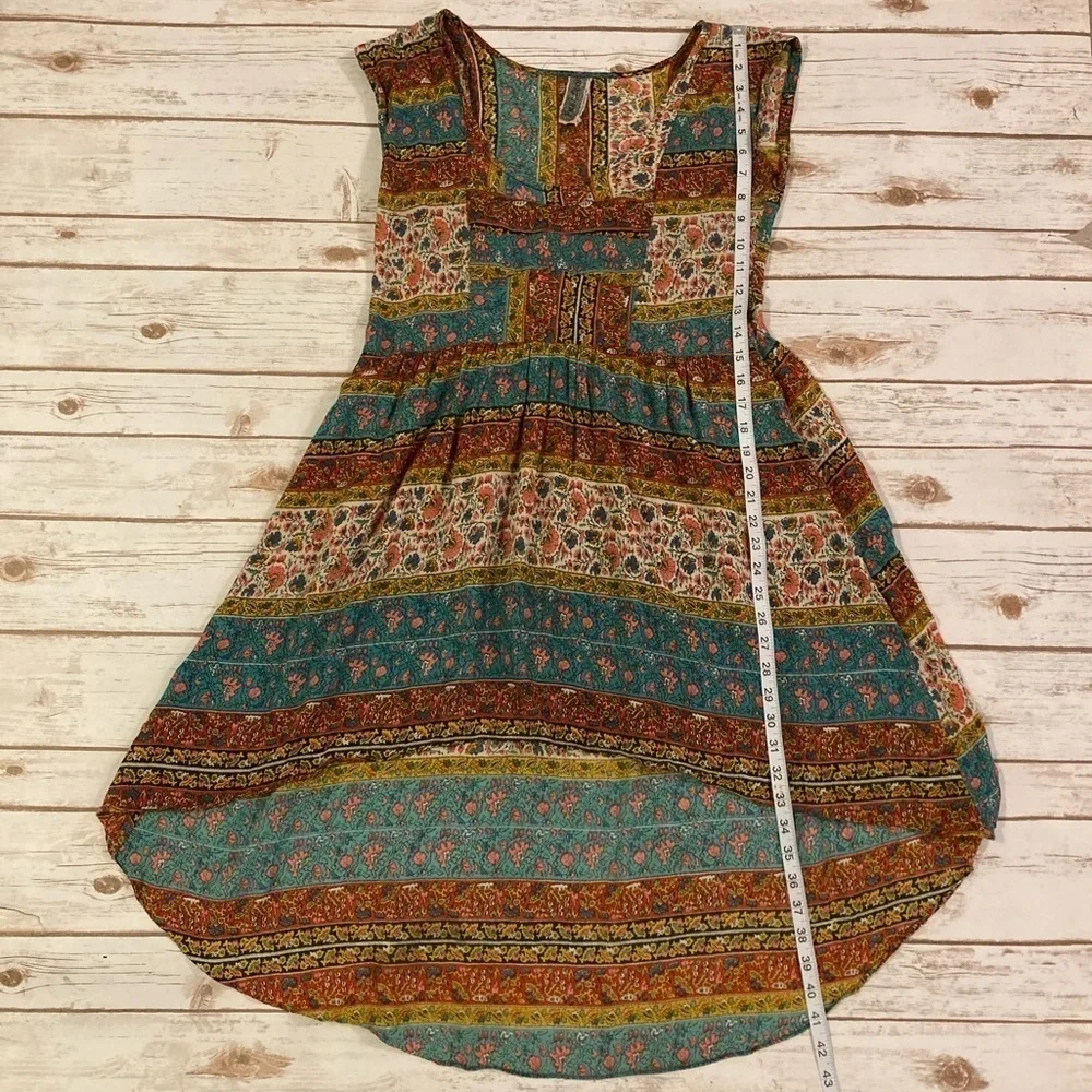 Free People Short Sleeve Coastal Tectonics Dress Boho High Low Sheer Overlay XS